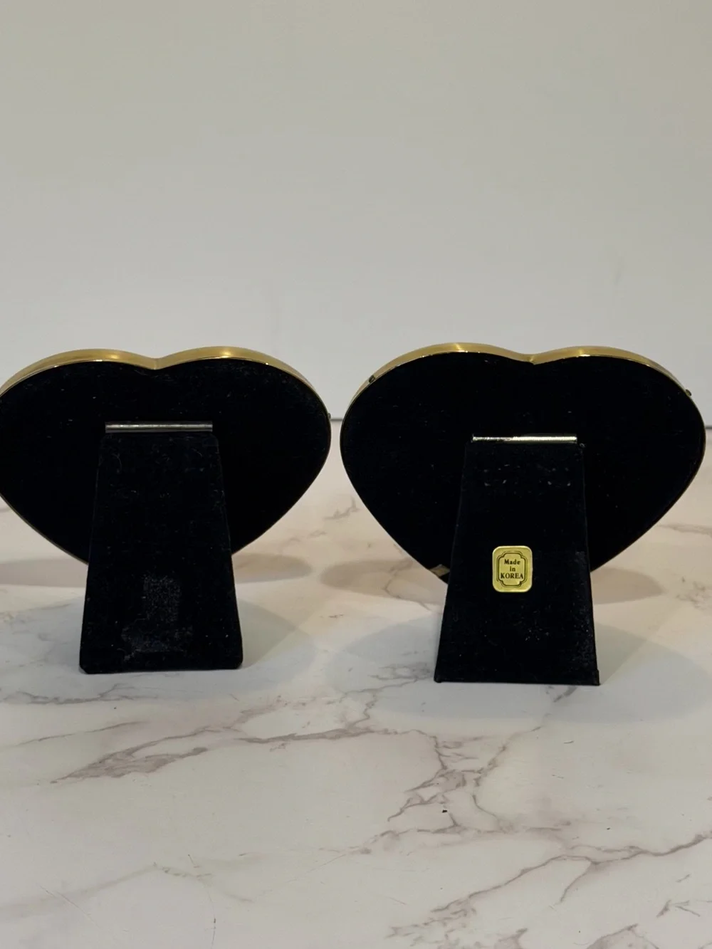 Vintage Pair of Solid Brass Heart Picture Frames Tarnish Resistant 3”x 3”